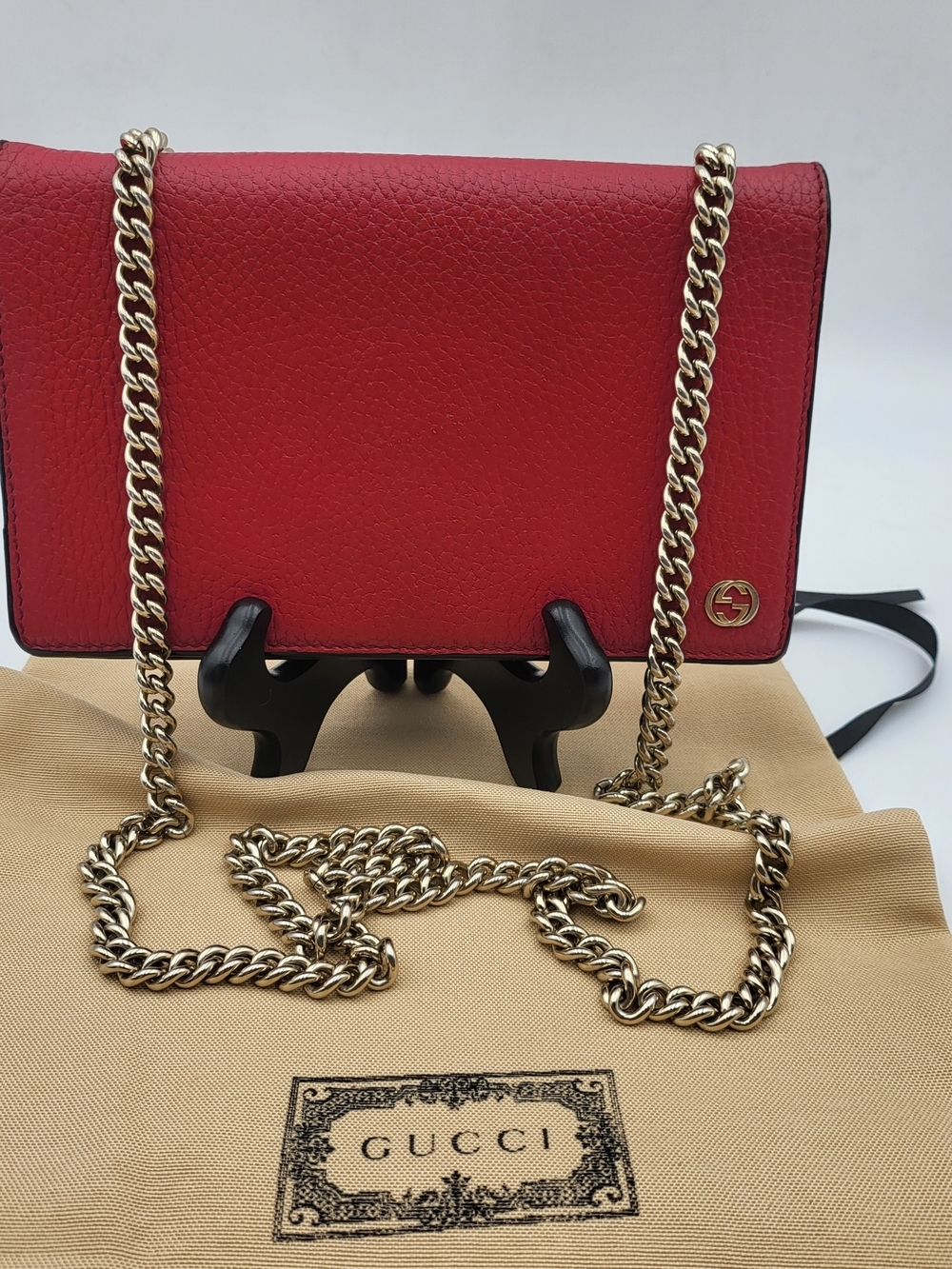 Gucci Betty Wallet On Chain Calfskin Leather, Authentic w/COA.